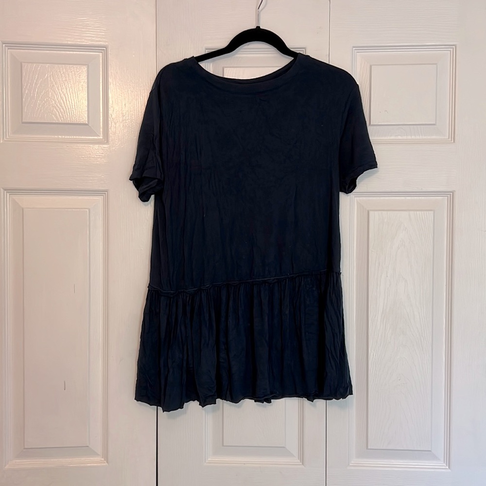 Navy peplum short sleeve tunic top